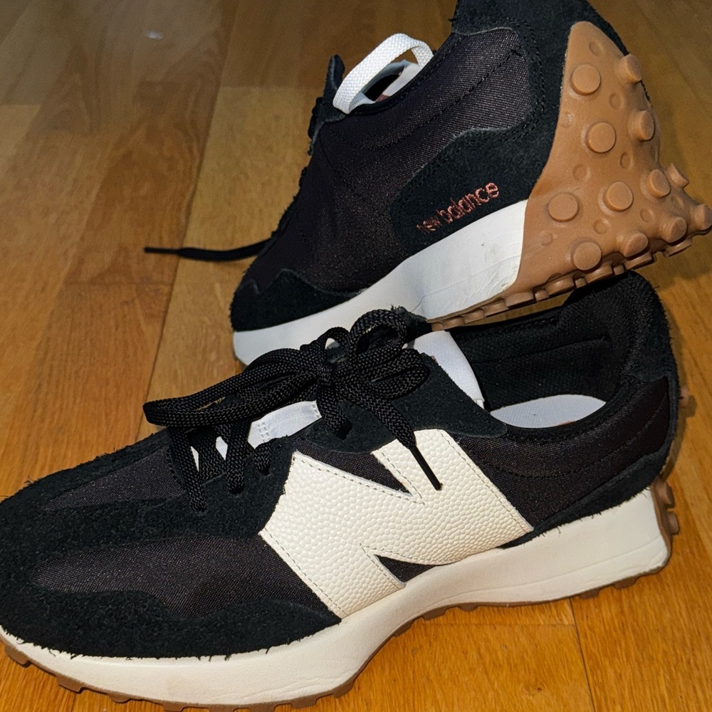 New Balance Black and White Sneakers with Tan Sole